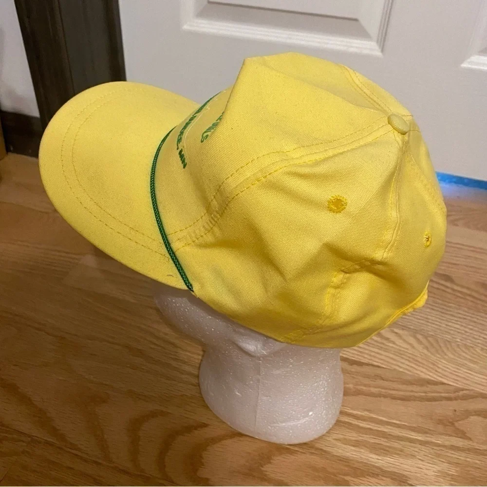 Vintage Straddle Duals John Deere Tractor Hat Strapback Yellow Green Rope